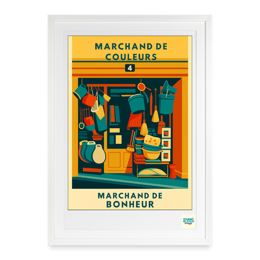 Studioretropop Affiche (70s) Marchand de Couleurs - Format 49 x 69 cm avec cadre noir ou blanc