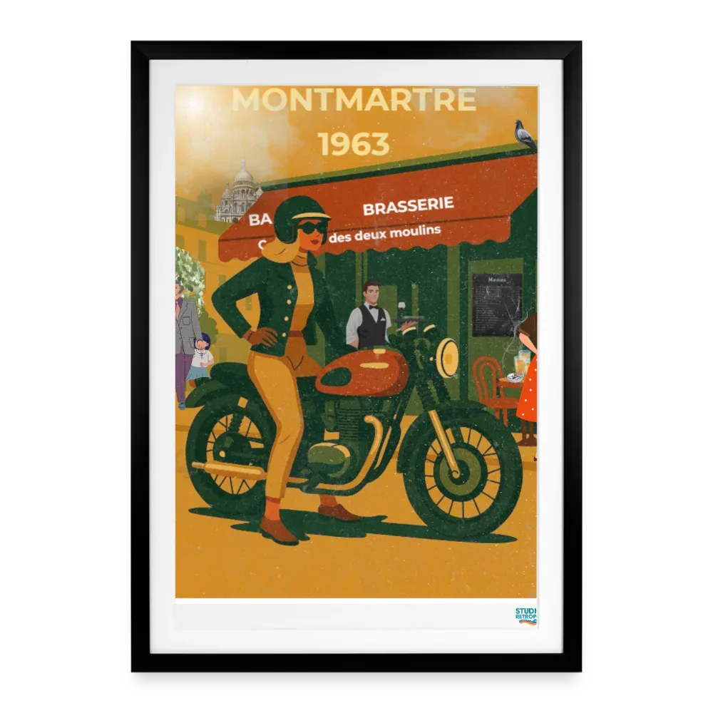 Affiche Paris Montmartre Années 60 - 49 x 69 cm avec cadre- Art Rétro Pop - StudioRetroPop
