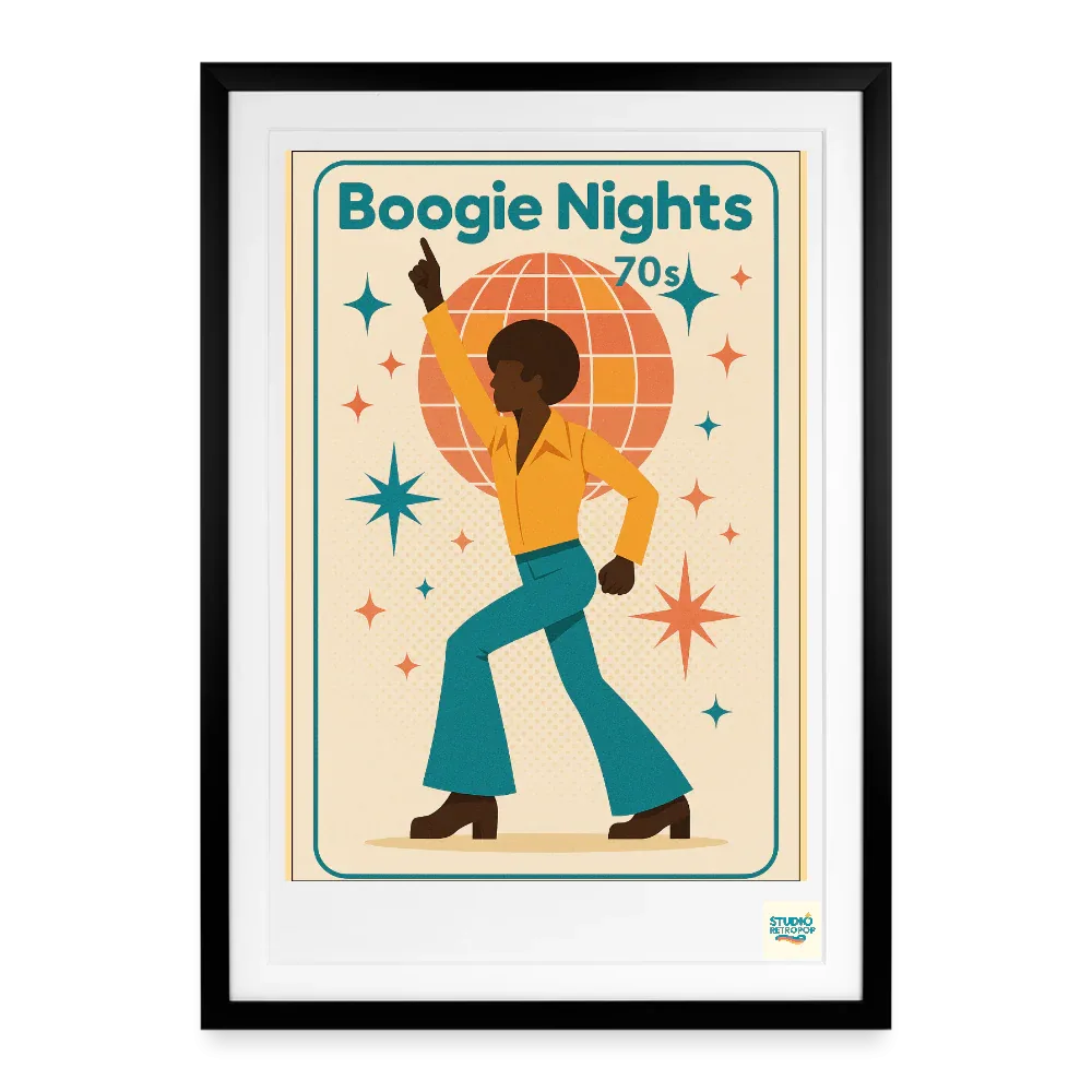 Studioretropop Affiche 70s Boogie Nights 70s - Format 49 x 69 cm avec cadre