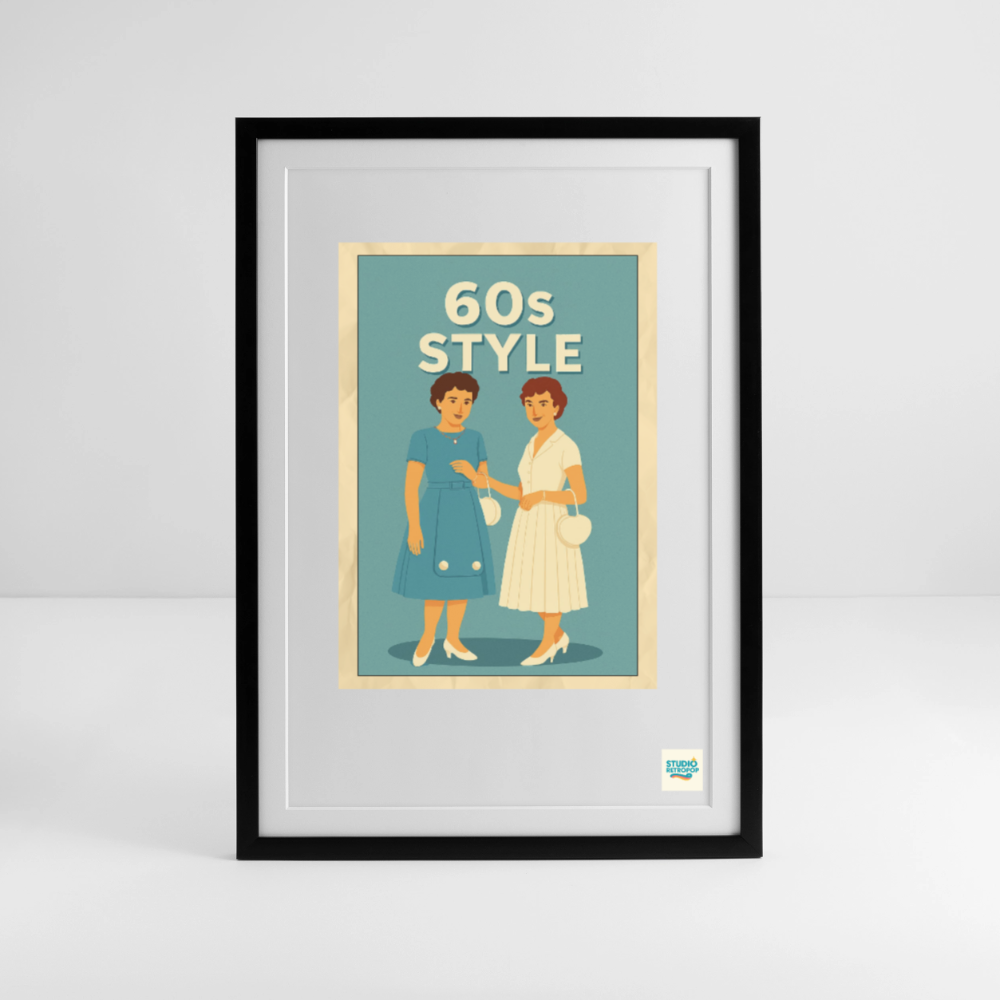 Affiche 60s La mode des années 1960 - Format 50 x 70cm encadrée Noir
