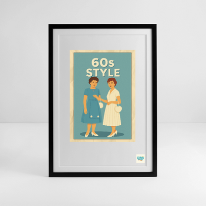 Affiche 60s La mode des années 1960 - Format 50 x 70cm encadrée Noir