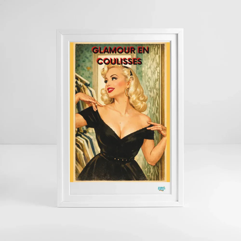ffiche Glamour en coulisses années 50 49x69cm cadre blanc - illustration vintage moderne art rétro