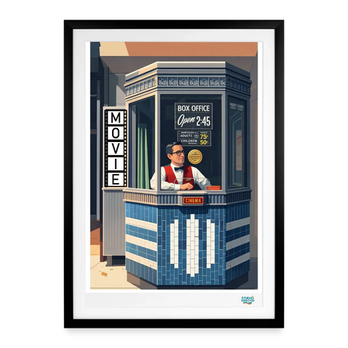 Affiche Cinéma Vintage Années 60 -  49 × 69 cm avec cadre - Art Rétro Pop - noir