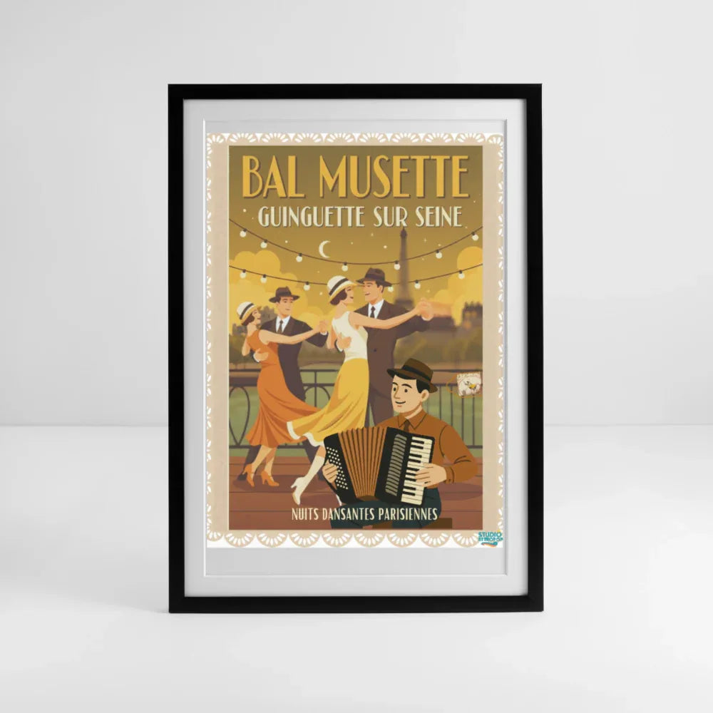 Affiche   Années 80 -  Nuits dansantes Parisiennes 49 x 69 cm avec cadre-Art Rétro Pop - noir