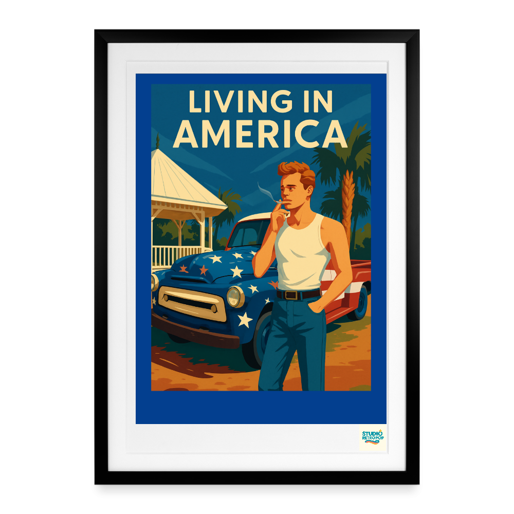 Studioretropop Affiche 60s Living in America 60s - Format 49 x 69 cm avec cadre