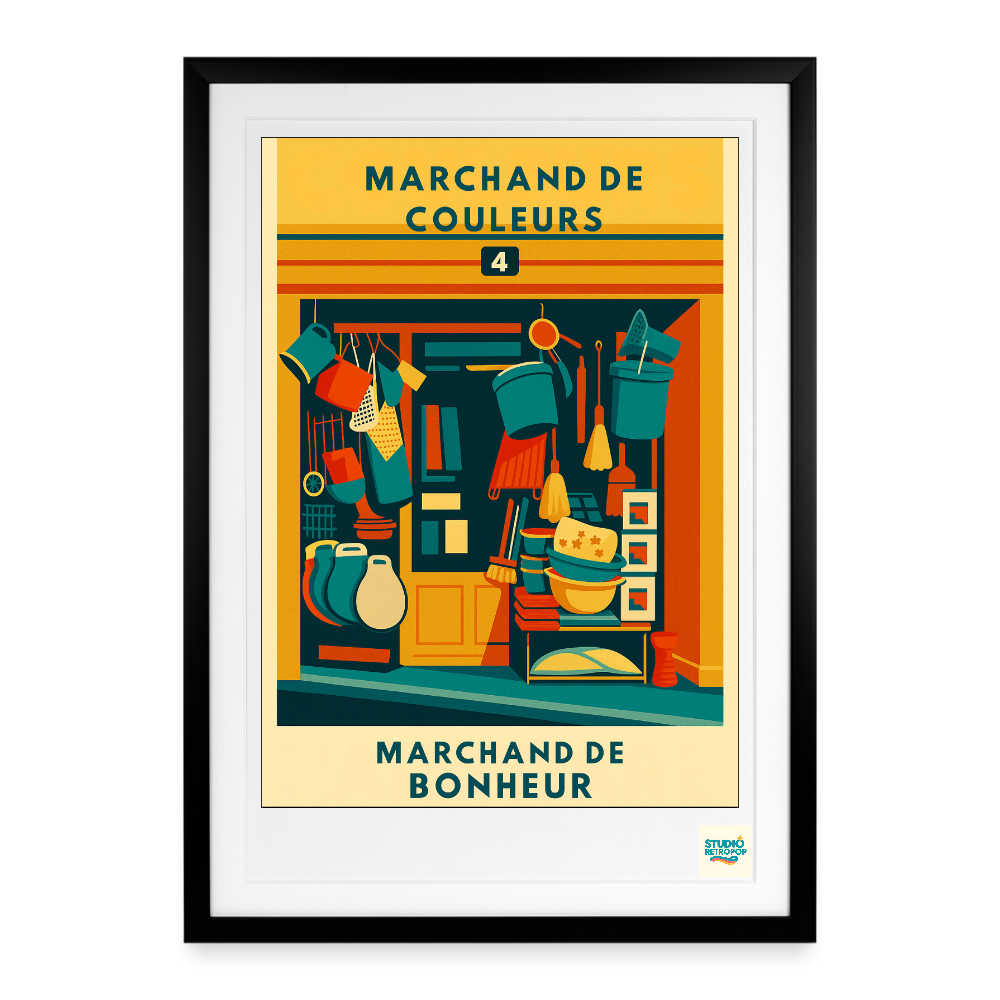 Studioretropop Affiche (70s) Marchand de Couleurs - Format 49 x 69 cm avec cadre noir ou blanc