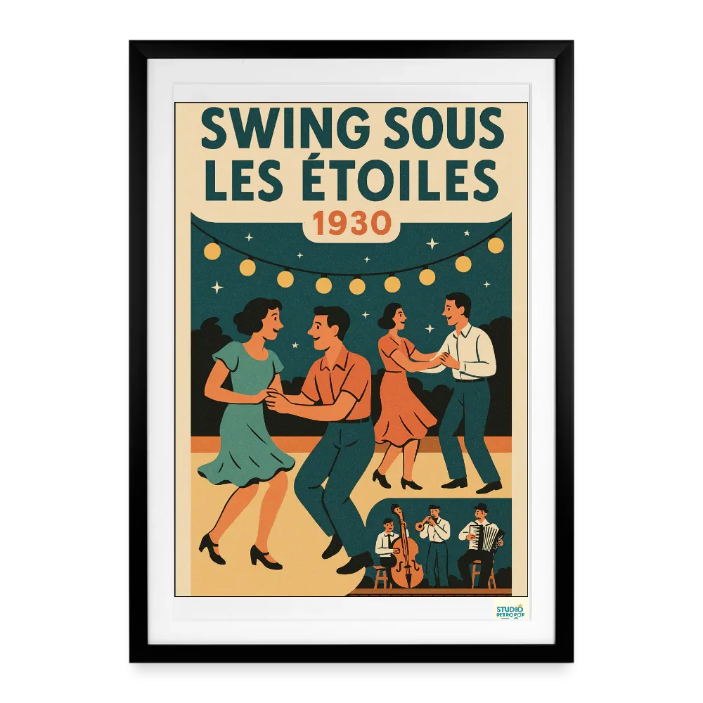 Affiche 30s Swing sous les étoiles - Format 49 x 69 cm avec cadre