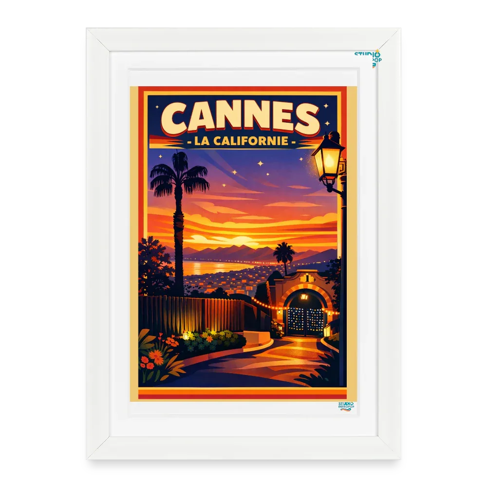 Affiche Cannes - LA CALIFORNIE format 27 × 37 cm avec cadre - blanc