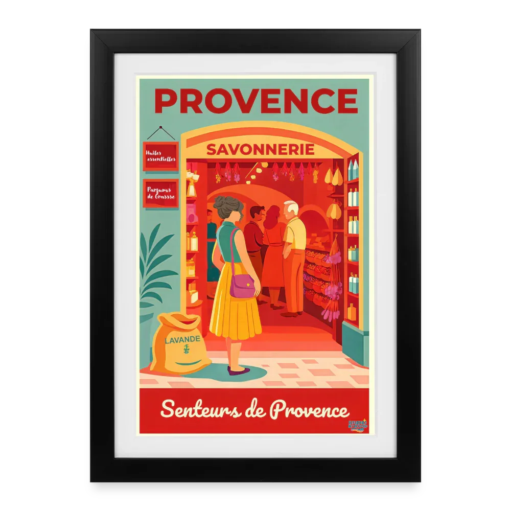 Affiche vintage Savonnerie de Provence Années 70 - Format 27×37cm encadrée noir