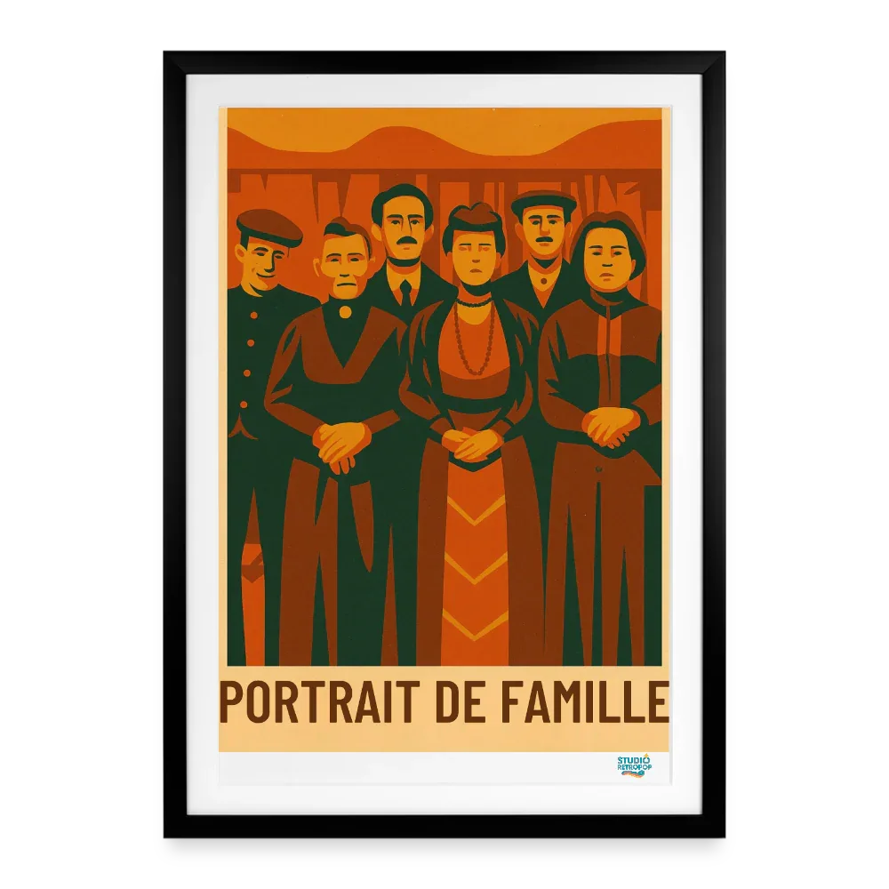 Affiche Portrait de famille Avant 1920 - Format 49 x 69 cm avec cadre noir