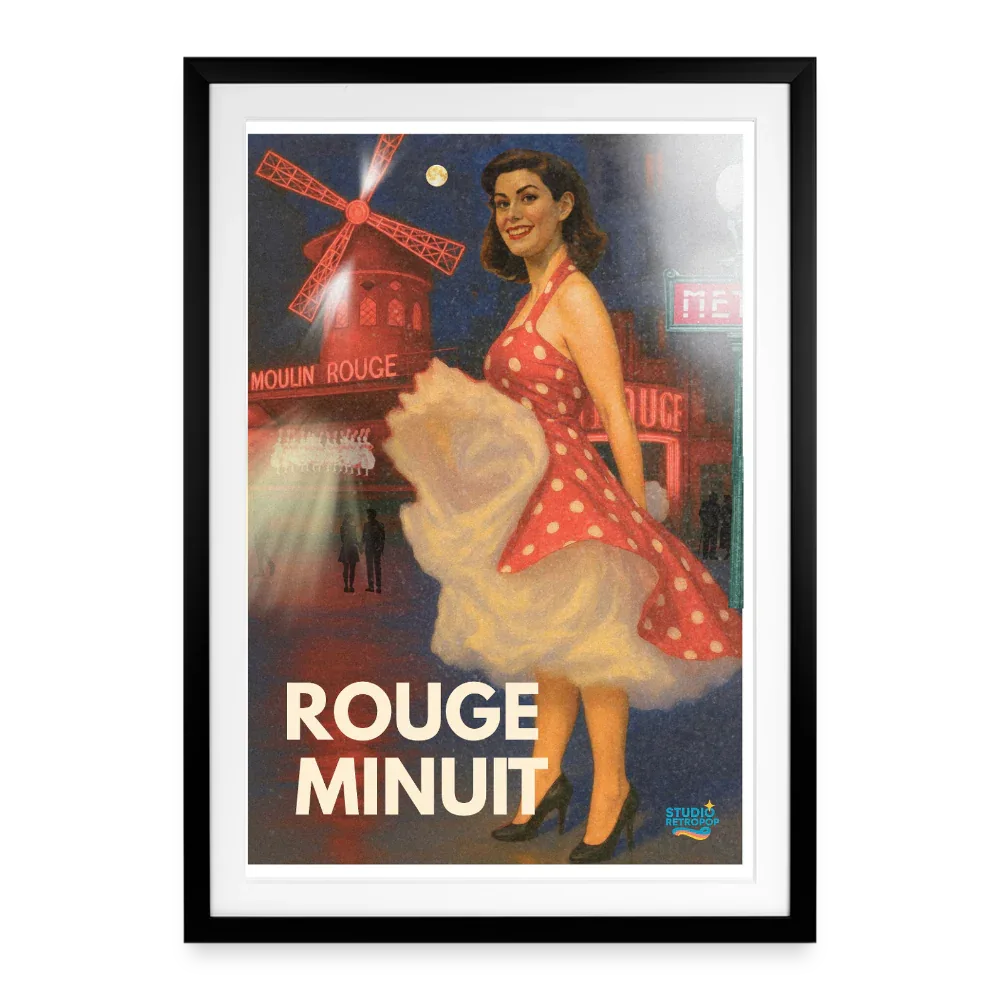 Affiche Rouge Minuit  Années 80 -  49 x 69 cm avec cadre-Art Rétro Pop - noir