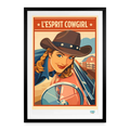Affiche L'esprit Cowgirl Années 80 - 49 × 69 cm avec cadre - Art Rétro Pop - noir