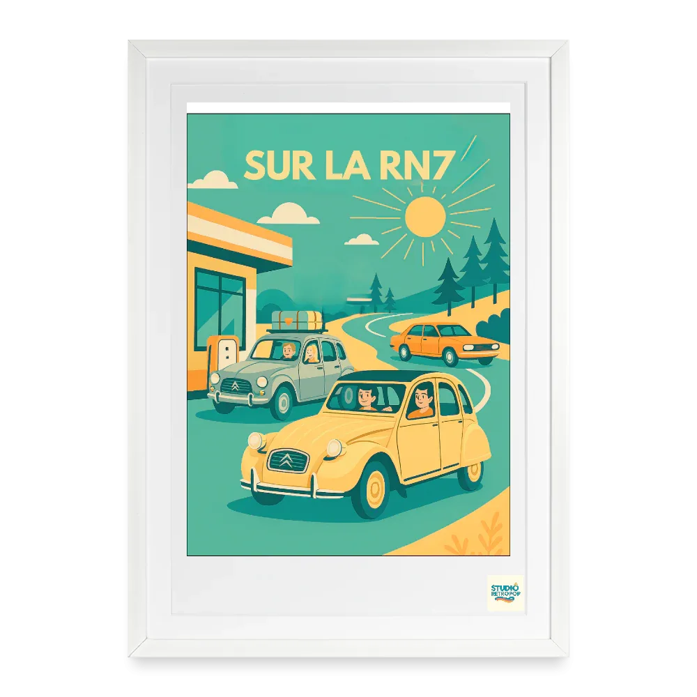 Studioretropop Affiche 50s Sur la RN7 - Format 49 x 69 cm avec cadre noir ou blanc