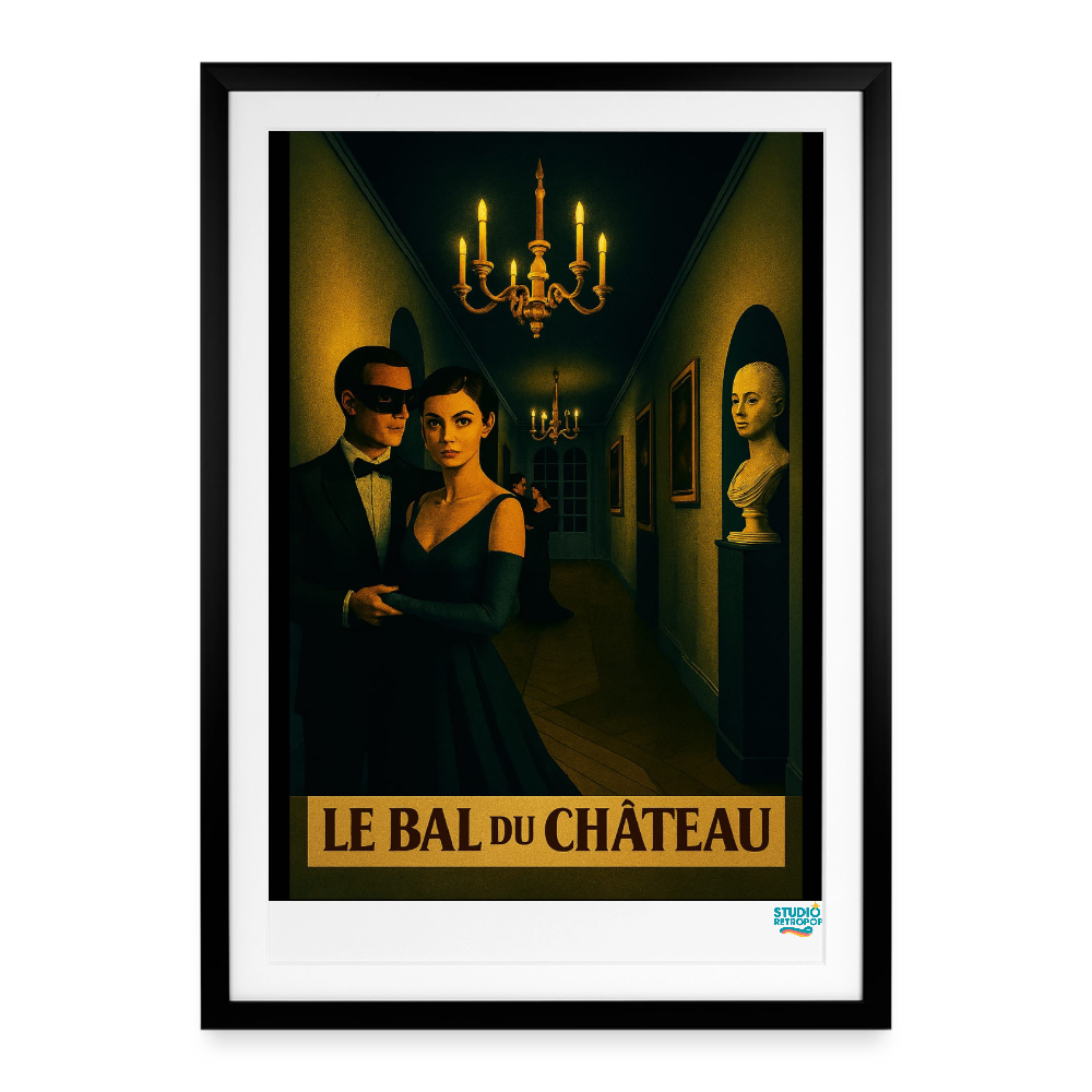 Affiche Le Bal du Château Années 2000 – 49 x 69 cm avec cadre - Art Rétro Pop - noir