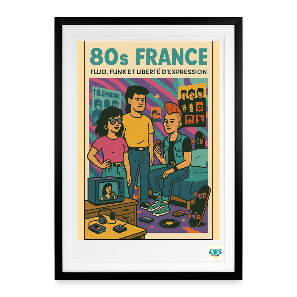 Affiche 80s Fluo Funk France - Format 50 X 70CM encadrée Noir