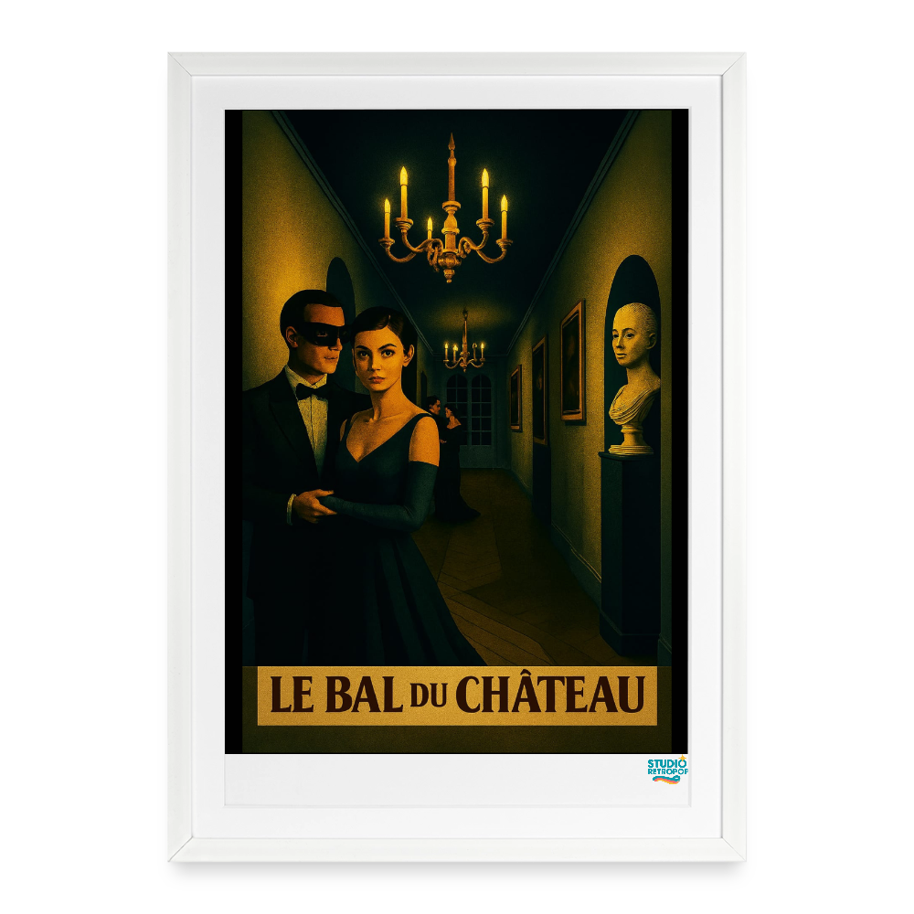 Affiche Le Bal du Château Années 2000 – 49 x 69 cm avec cadre - Art Rétro Pop - blanc