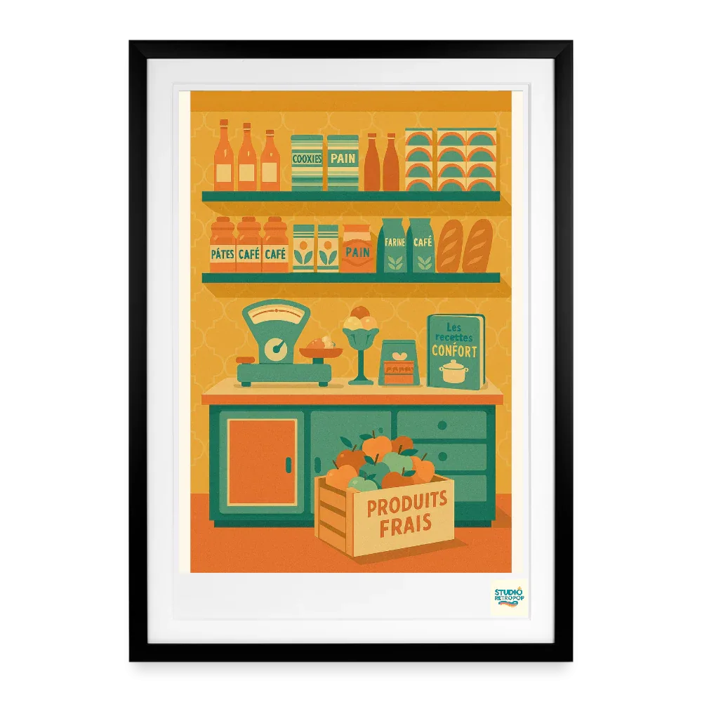 Studioretropop Affiche 60S Souvenirs sur étagères - Format 49 x 69 cm avec cadre