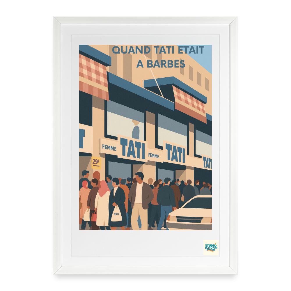 Studioretropop Affiche (80s) TATI, la légende du quartier - Format 49 x 69 cm avec cadre blanc