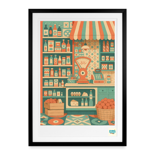 Studioretropop Affiche (70s) L'épicier du village- Format 49 x 69 cm avec cadre