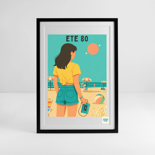 Affiche 80s Eté 80 - Format 50 X 70 CM encadrée Noir