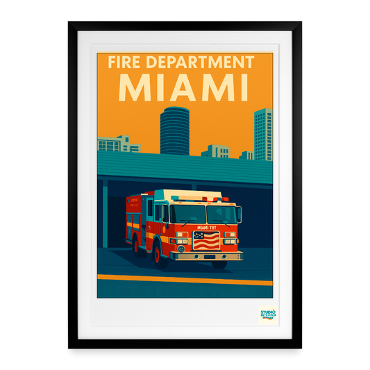 Studioretropop Affiche (2000 et +) Fire Department Miami avec cadre