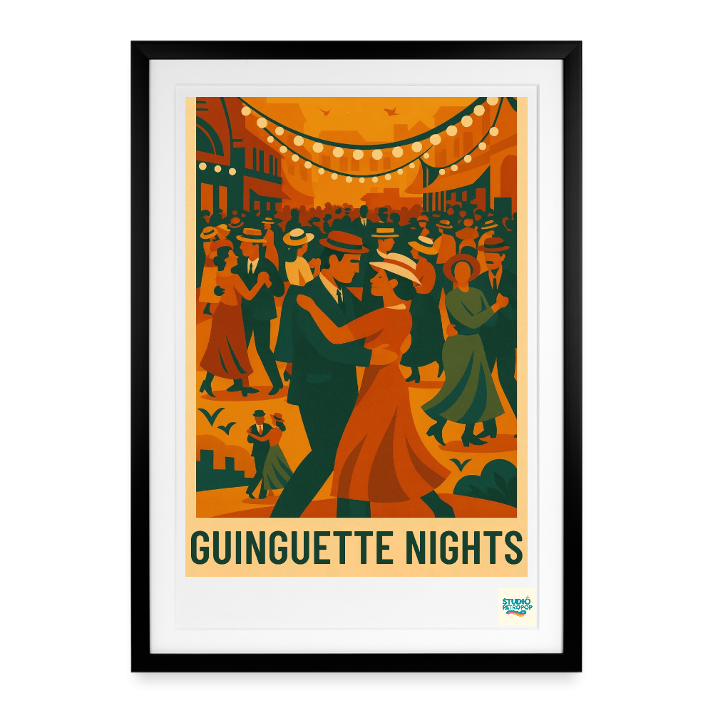 Studioretropop Affiche 30s Bal Musette - Format 49 x 69 cm avec cadre