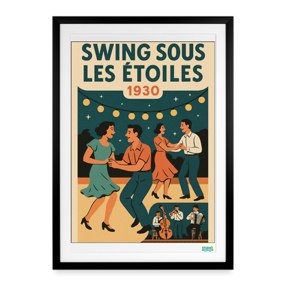 Affiche 30s Swing sous les étoiles - Format 49 x 69 cm avec cadre