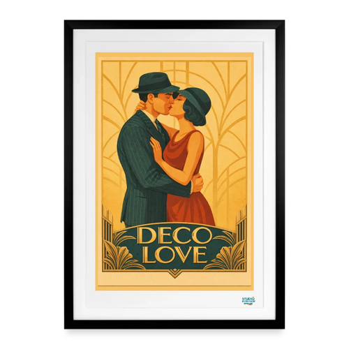 Affiche Deco Love Années 30 – 49 × 69 cm avec cadre - Art Rétro Pop - noir