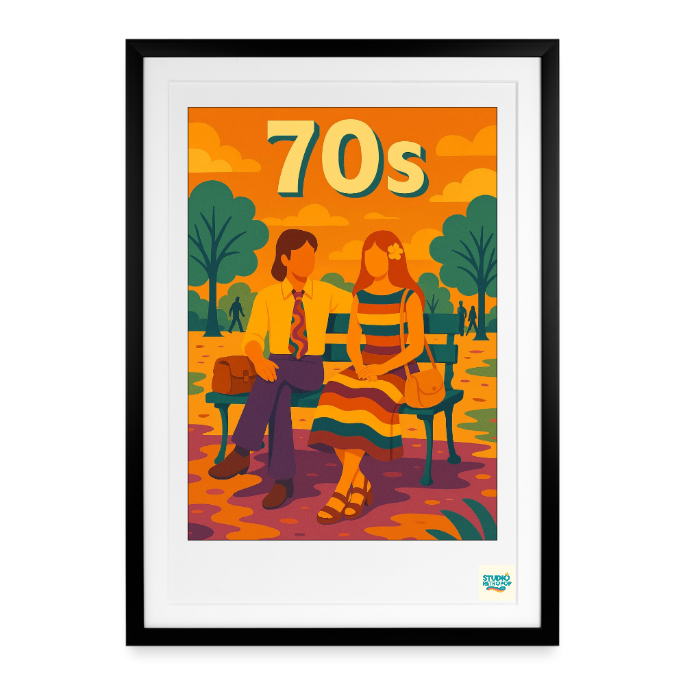 Studioretropop Affiche (70s) rdv hippie- Format 49 x 69 cm avec cadre