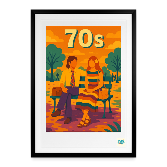 Studioretropop Affiche (70s) rdv hippie- Format 49 x 69 cm avec cadre