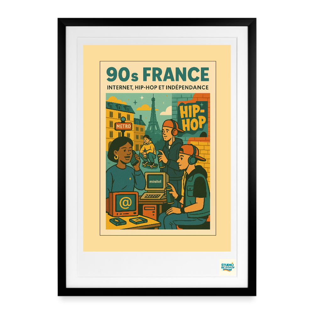 Studioretropop Affiche (90s) Internet, hip hop et indépendance - Format 49 x 69 cm avec cadre