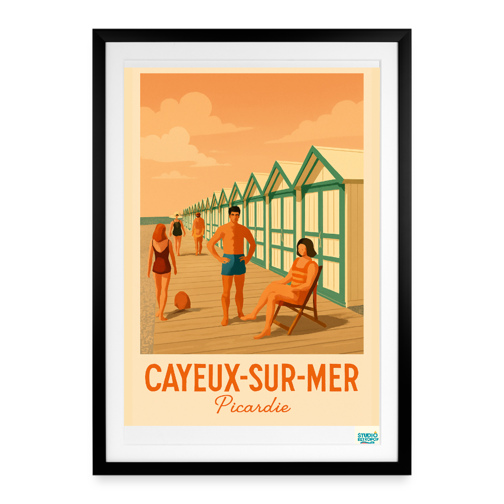 Studioretropop Affiche Cayeux-sur-Mer, Picardie (2000 et +) - Format 49 × 69 cm avec cadre - noir