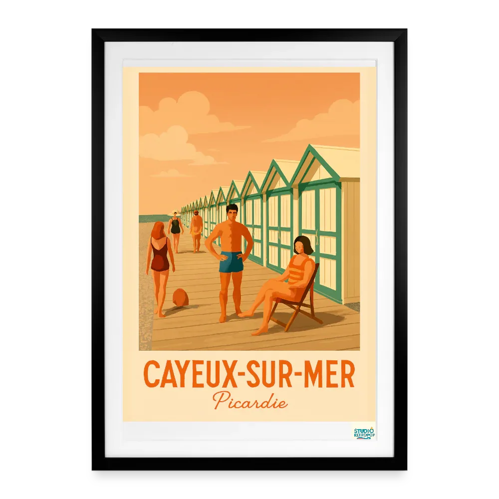 Studioretropop Affiche Cayeux-sur-Mer, Picardie (2000 et +) - Format 49 × 69 cm avec cadre - noir