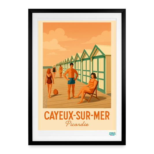 Studioretropop Affiche Cayeux-sur-Mer, Picardie (2000 et +) - Format 49 × 69 cm avec cadre - noir