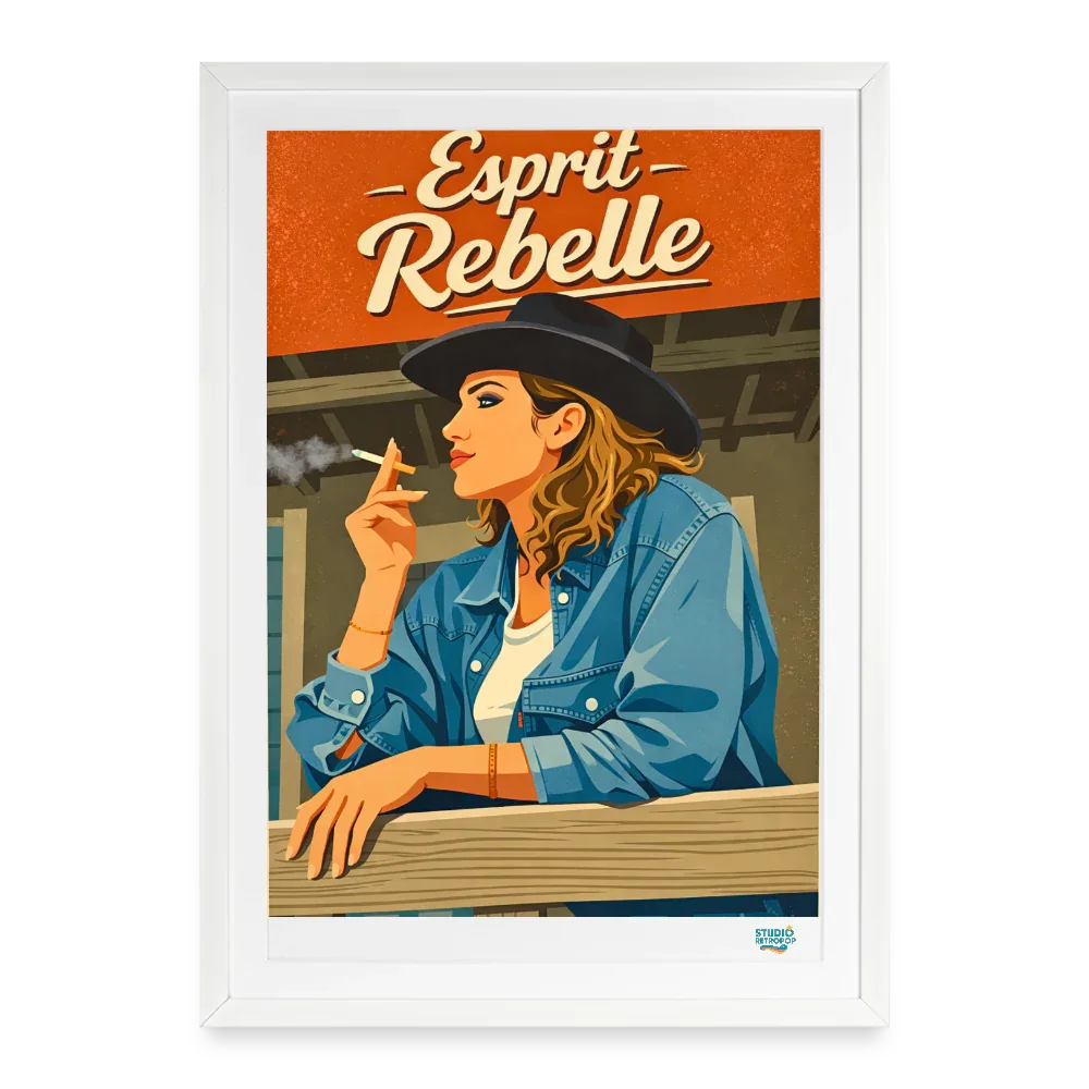 Affiche Esprit Rebelle Années 90 -49 × 69 cm avec cadre - Art Rétro Pop - blanc