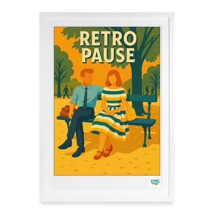 Studioretropop Affiche 60s Retro Pause – Format 49 x 69 cm avec cadre
