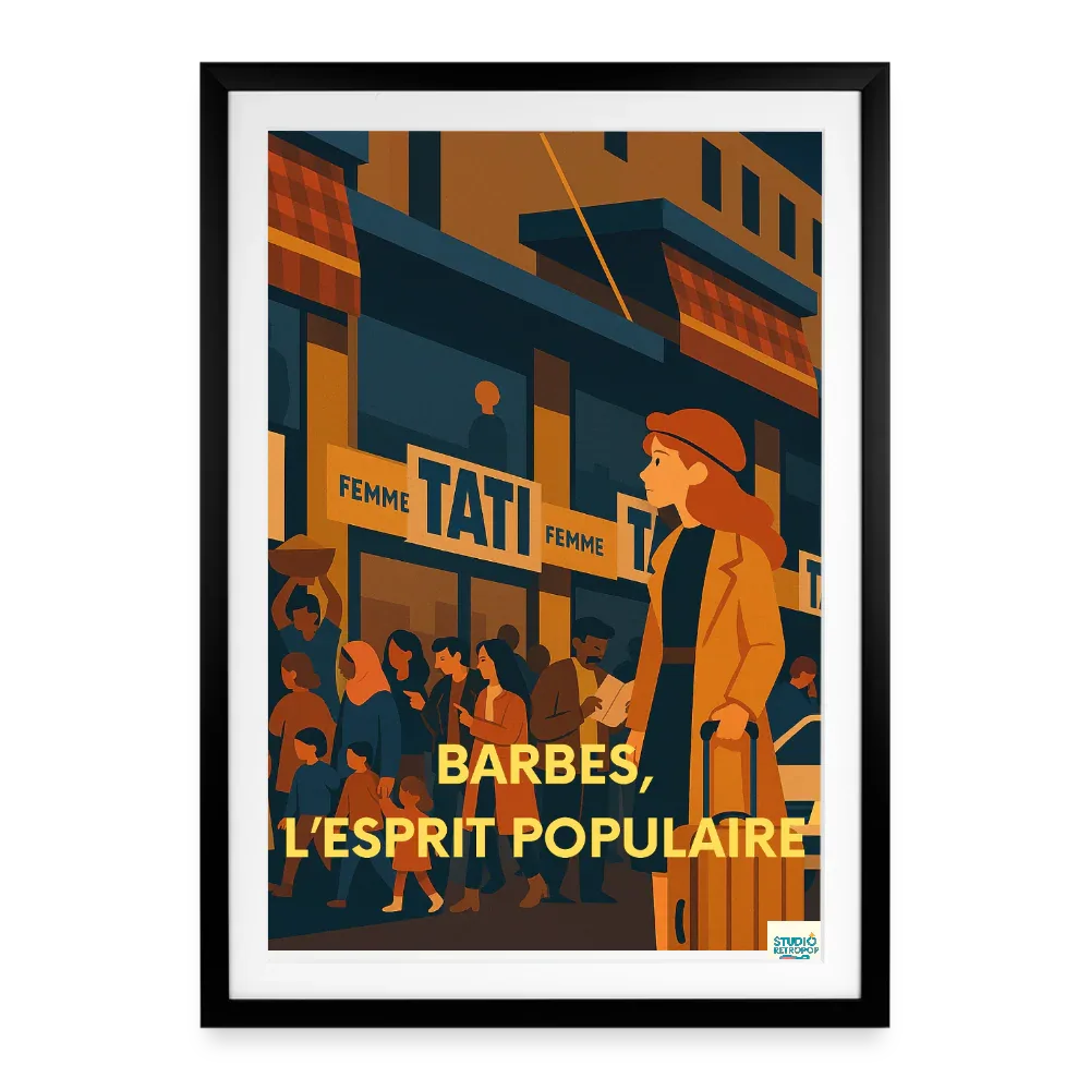 Studioretropop affiche Barbès, l’esprit populaire (80s) -Format 49 x69cm avec cadre - noir