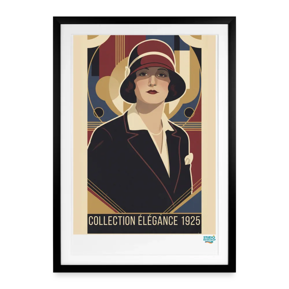 Affiche  collection élégance 1925 Années 20 49 x 69 cm avec cadre-Art Rétro Pop - noir