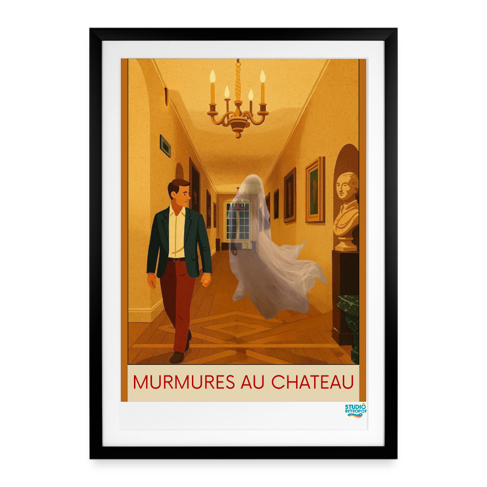 Affiche Murmures au chateau Années 2000 –  49 x 69 cm avec cadre - Art Rétro Pop - noir