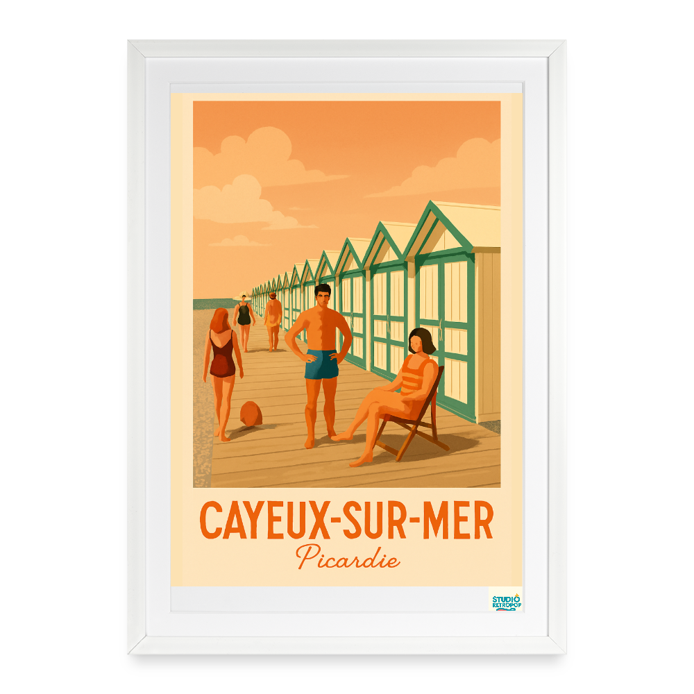 Studioretropop Affiche Cayeux-sur-Mer, Picardie (2000 et +) - Format 49 × 69 cm avec cadre - blanc