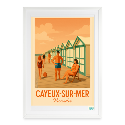 Studioretropop Affiche Cayeux-sur-Mer, Picardie (2000 et +) - Format 49 × 69 cm avec cadre - blanc