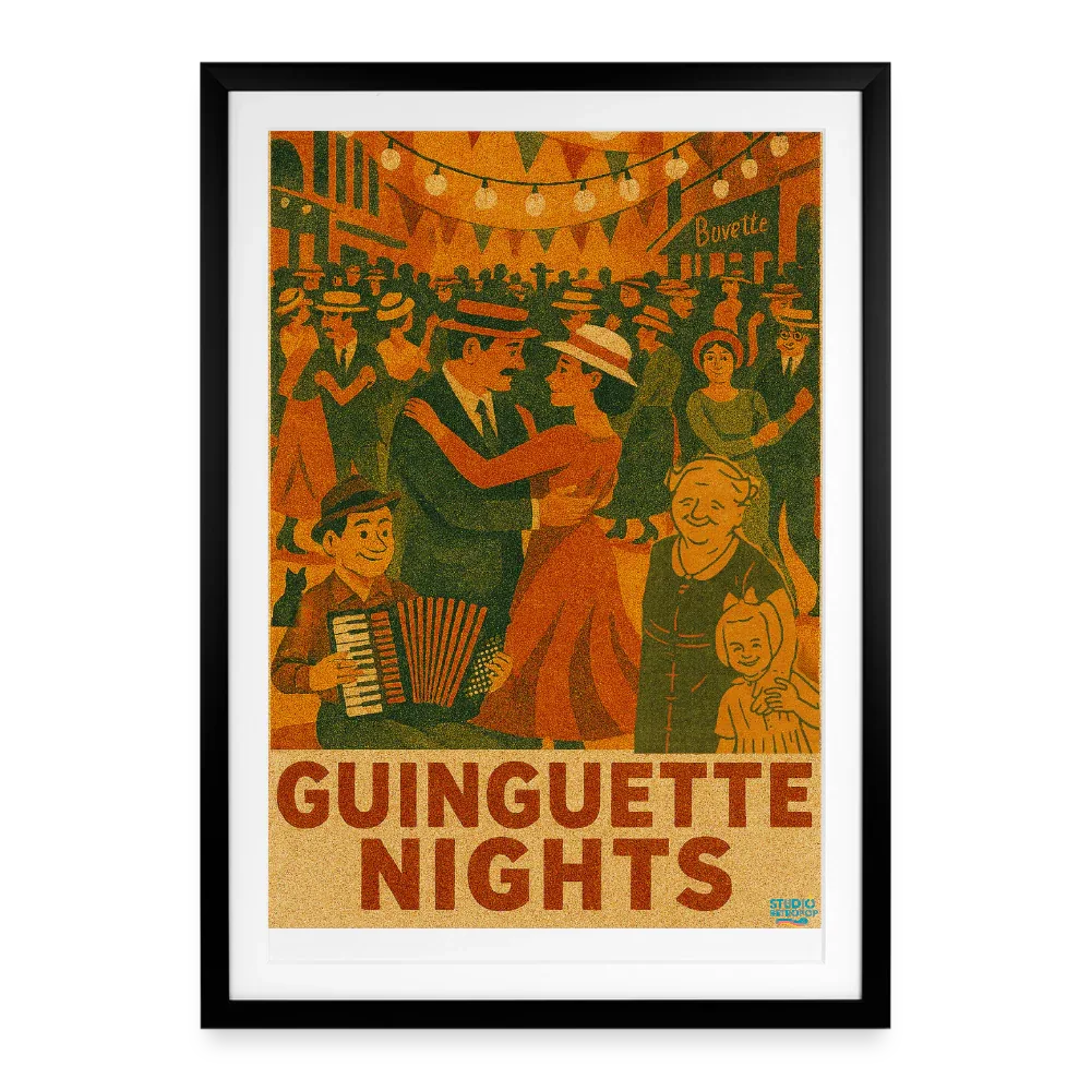 Affiche Bal Musette années 30 encadrée 49x69 cm - Poster rétro guinguette parisienne art rétro-pop