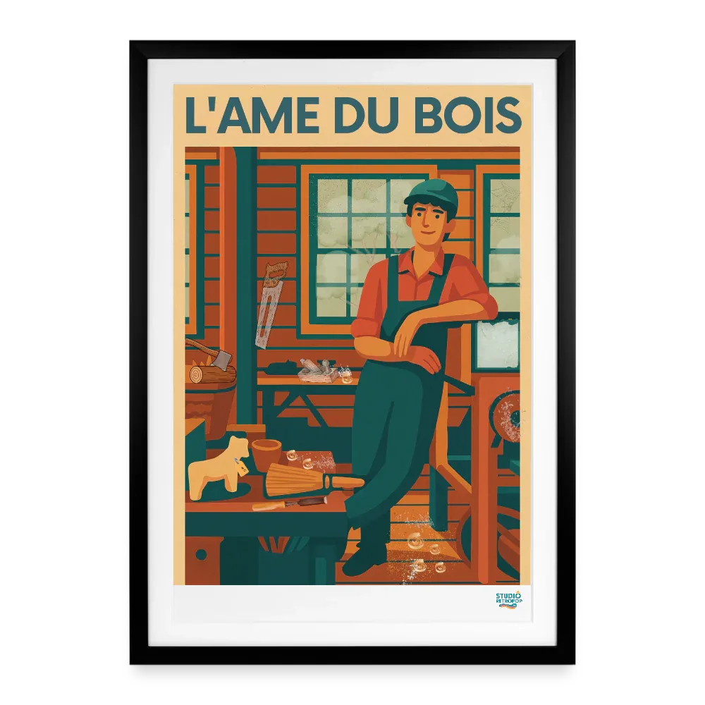 Affiche L'âme du bois Années 40 - Format 49 x 69 cm avec cadre noir