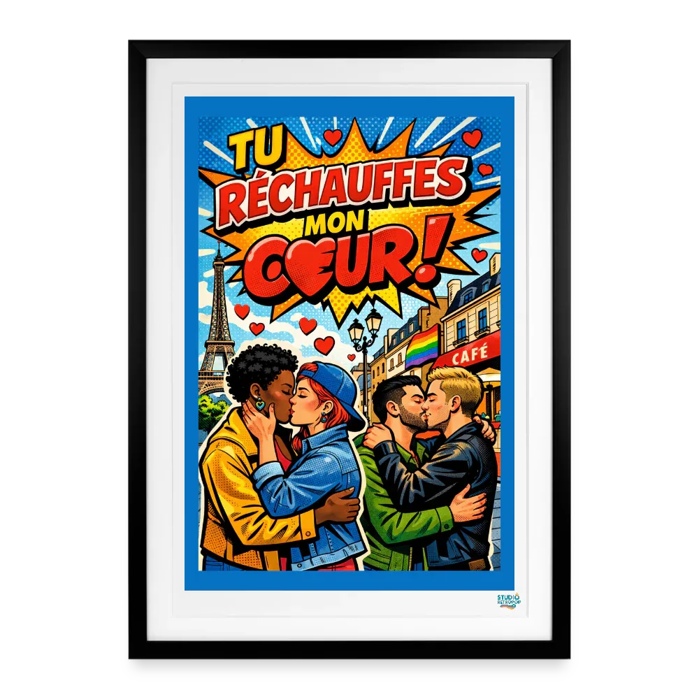 Affiche Tu réchauffes mon coeur Années 2000 - Format 49 x 69cm avec cadre - noir