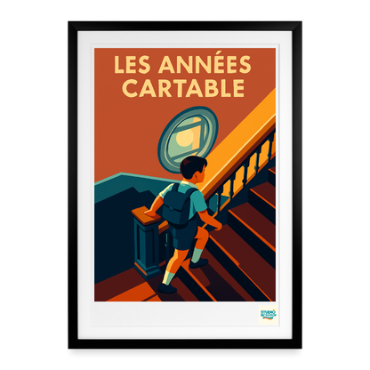 Studioretropop Affiche 50s Les années cartable - Format 49 x 69 cm avec cadre