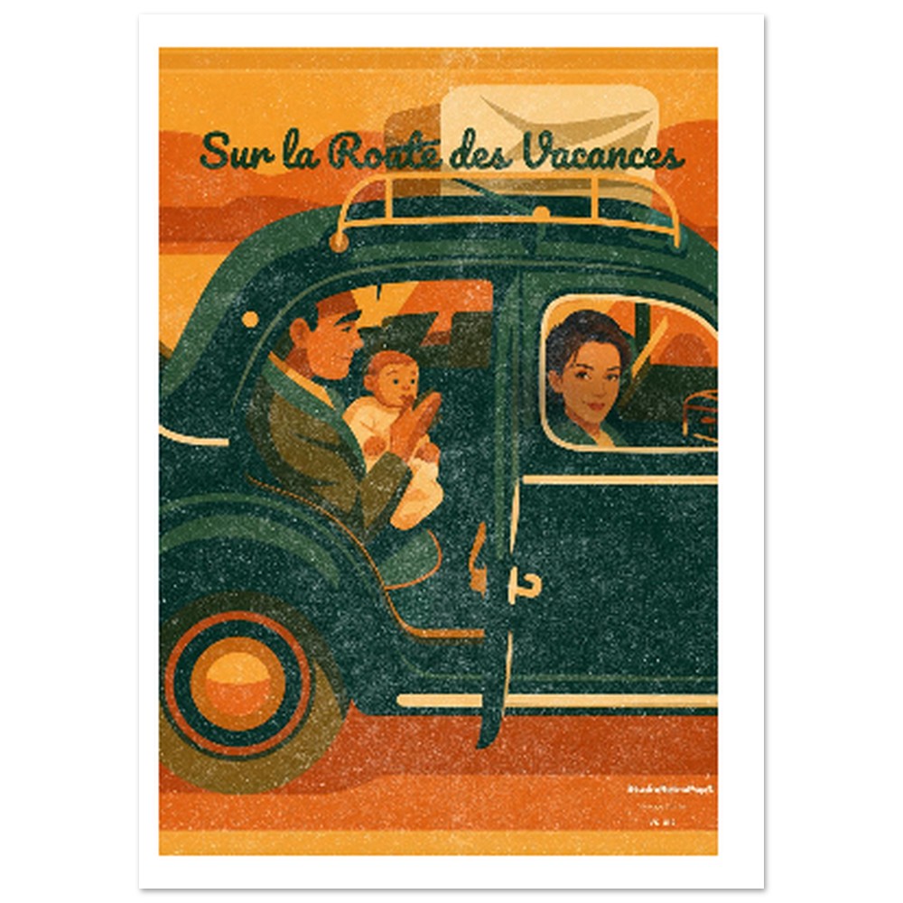 Affiche Sur la route des vacances - Affiche décorative - Collection Vintage Stories VS-012 – StudioRetroPop® – 30x40 cm / 12x16″