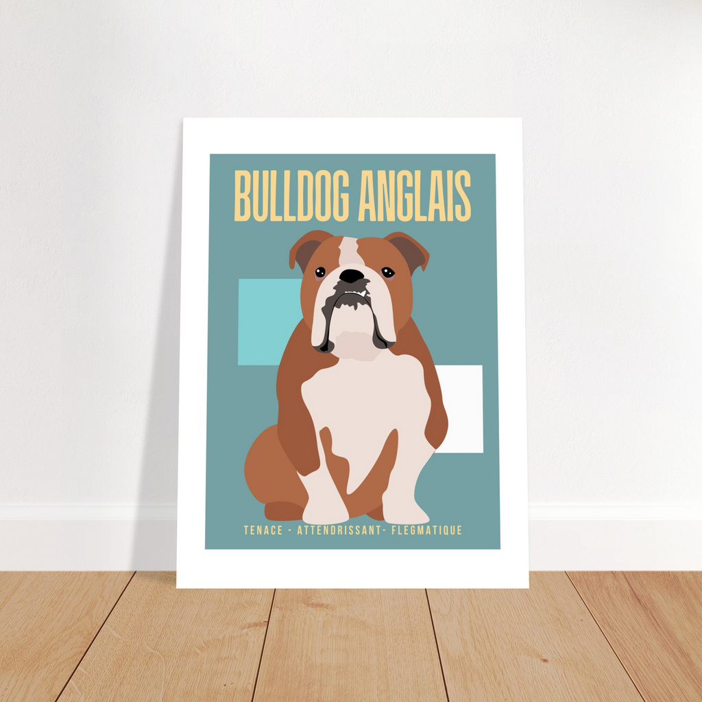 Affiche Bulldog Anglais– Tenace - Attendrissant - Flegmatique - Poster 30 x40 cm - Collection Dogs stories – StudioRetroPop®