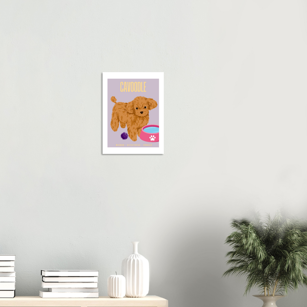 Affiche Cavoodle - Mignon - Affectueux - Fragile – Poster 30 x40 cm - Collection Dogs stories – StudioRetroPop® – Design Option 1