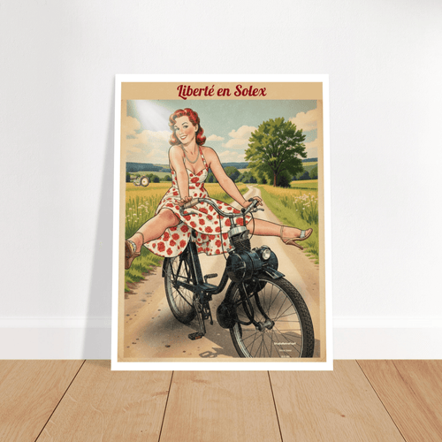 Affiche Liberté en Solex - Affiche vintage rétro – Collection Vintage Stories VS N°002 - sans cadre ou avec – StudioRetroPop® – 30x40 cm / 12x16″