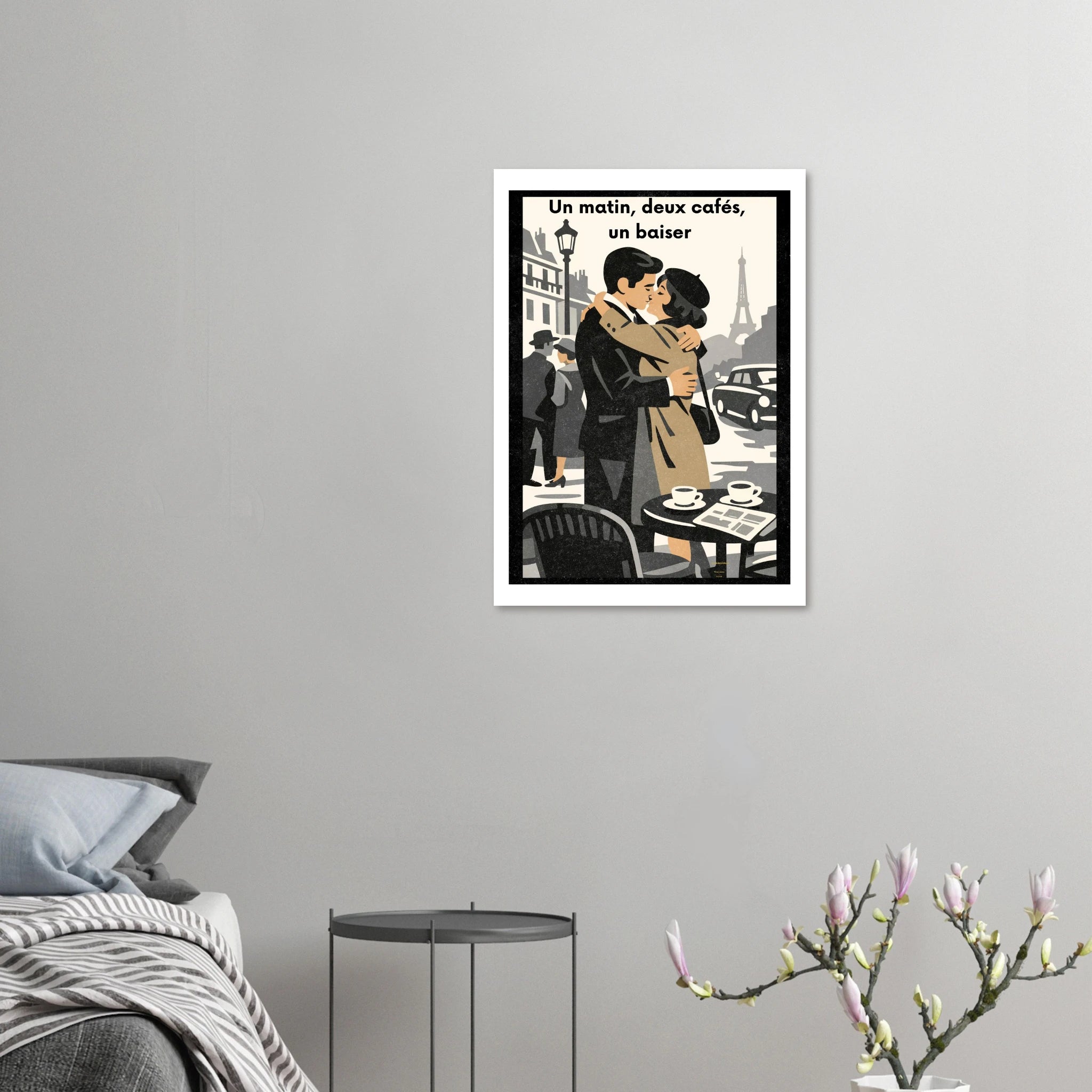 Affiche Un matin, deux cafés, un baiser – StudioRetroPop® – 30x40 cm / 12x16″